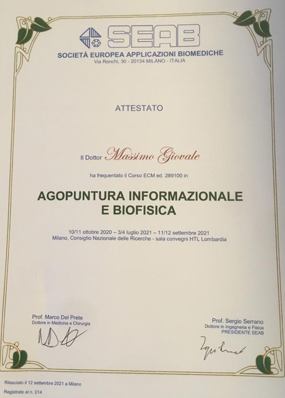 agopuntura e biofisica certificato massimo giovale